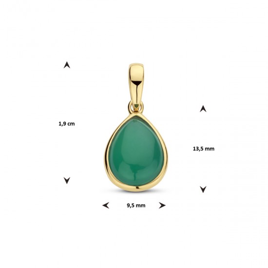Geelgoud op 925 zilveren hanger met een schitterende groen agaat steen 13.5x9.5mm - 49840