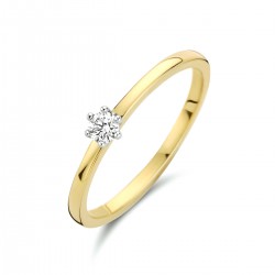 Geelgouden ring met diamant 0.10crt h si MAAT 17,27. - 49795