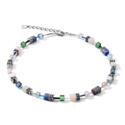 Coeur de Lion Necklace GeoCUBE® Swarovski® Crystals & Gemstones blue-green 42+6 cm - 48340