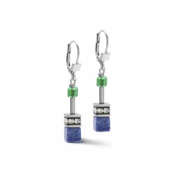 Coeur de Lion Earrings GeoCUBE® Swarovski® Crystals & Gemstones blue-green 4cm - 48360
