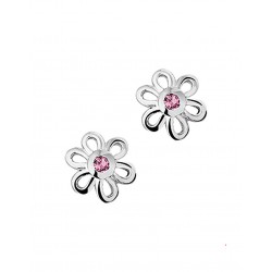 Zilveren Oorknoppen bloem roze zirkonia - 40105