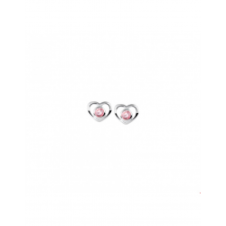 Zilver Oorknoppen hart zirkonia roze. - 40106