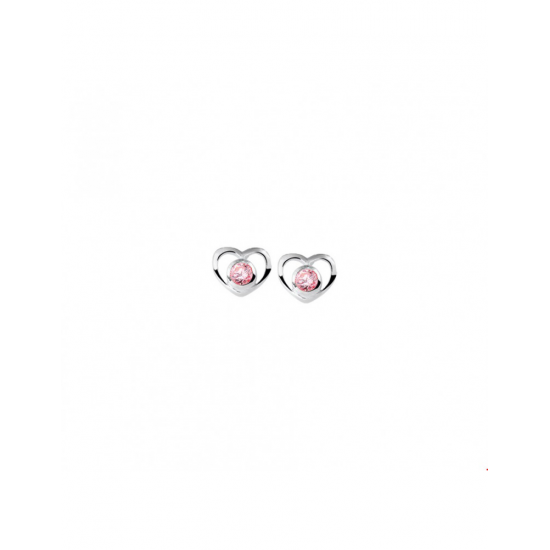 Zilver Oorknoppen hart zirkonia roze. - 40106