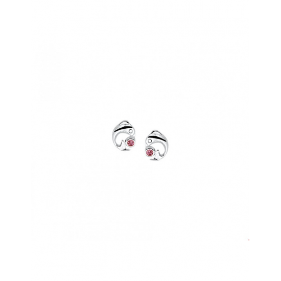 Zilver Oorknoppen dolfijn zirkonia roze - 40107