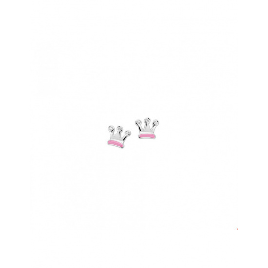 Zilver Oorknoppen kroon roze 6mm - 40108