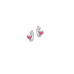Zilveren Klapcreolen hart roze - 40120