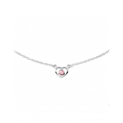 Zilver Collier hart en zirkonia roze 36 - 38 cm - 40144