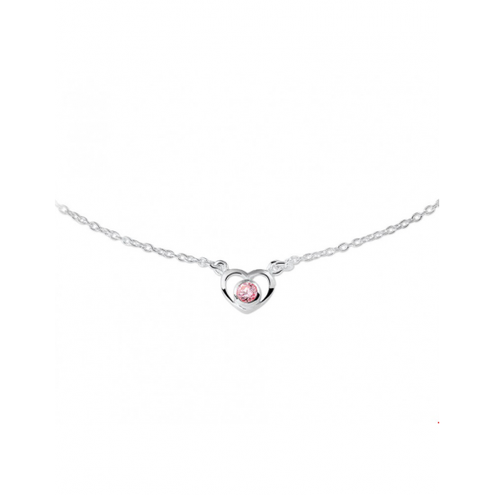 Zilver Collier hart en zirkonia roze 36 - 38 cm - 40144