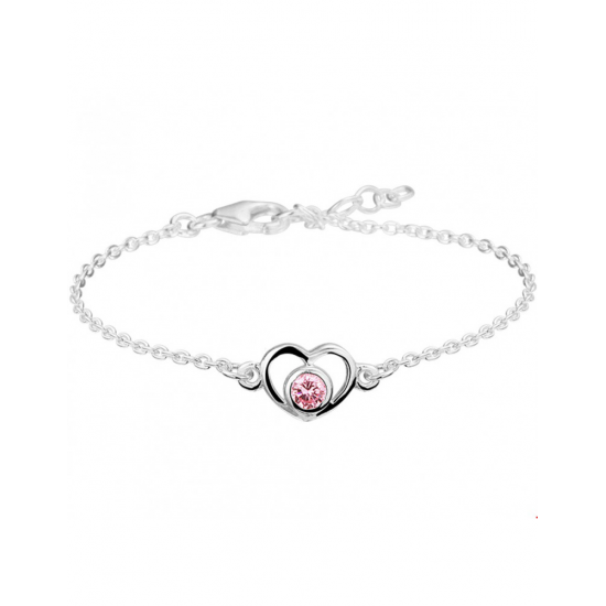 Zilveren Armband hart en zirkonia 13 - 15 cm - 40145