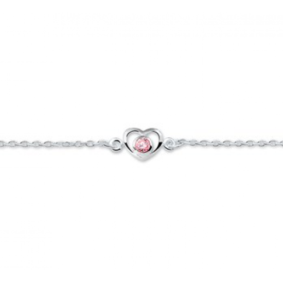 Zilveren Armband hart en zirkonia 13 - 15 cm - 40145