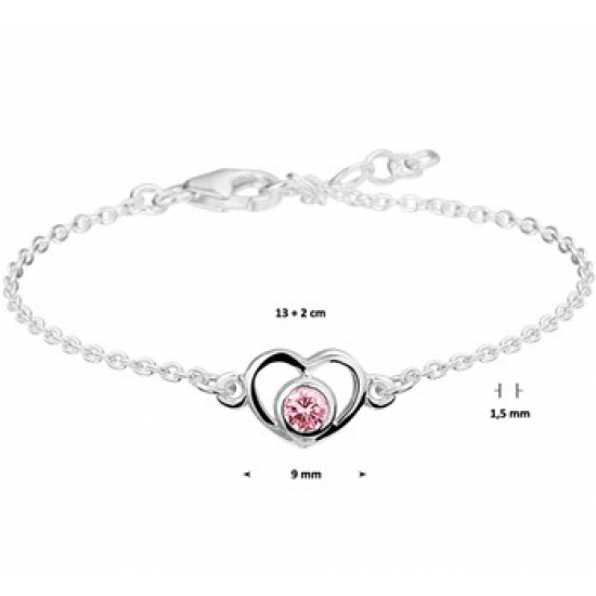 Zilveren Armband hart en zirkonia 13 - 15 cm - 40145