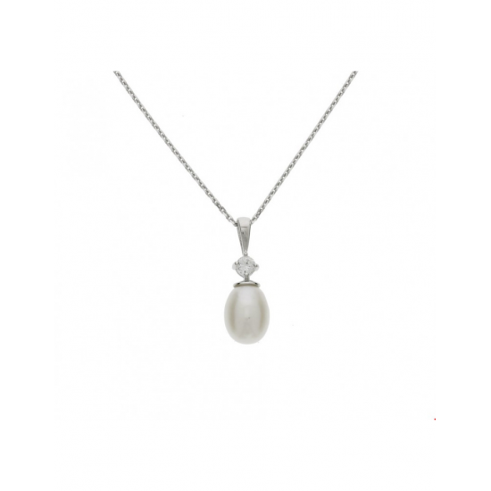 Zilver Collier parel 41 + 4 cm - 40173
