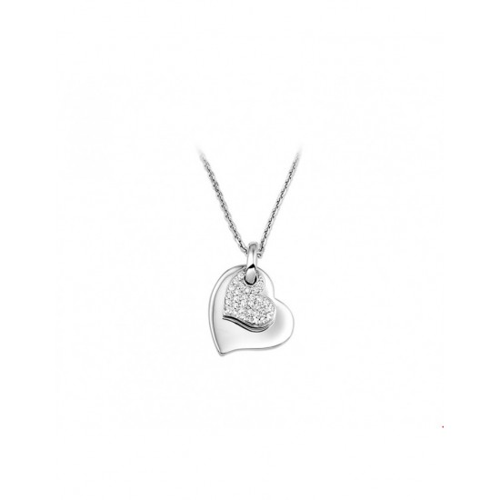 Zilveren Collier hart zirkonia 41 + 4 cm - 40196