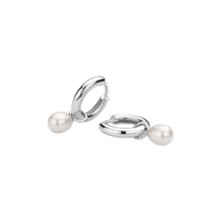 Zilveren Klapoorringen parel 15mm - 40215