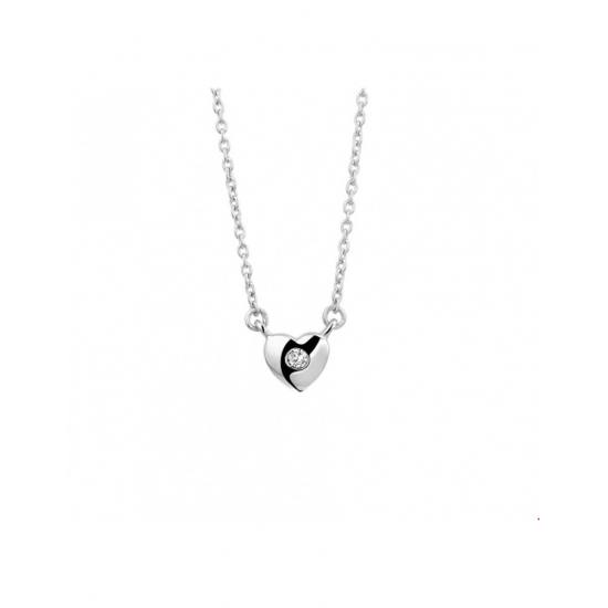 Zilver Collier hart en zirkonia 36 + 4 cm - 40220