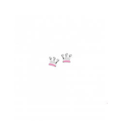 Zilver Oorknoppen kroon Roze 6mm - 40233