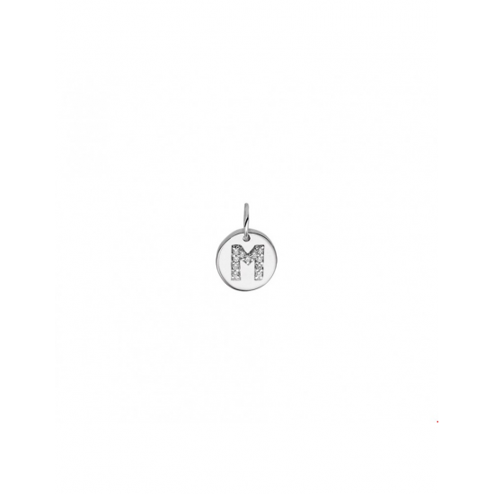 Zilver Bedel letter M zirkonia - 40314
