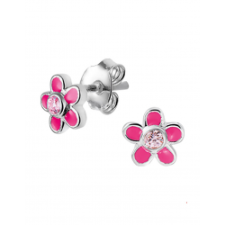 Zilver oorknoppen bloem en zirkonia 6,5mm - 40323