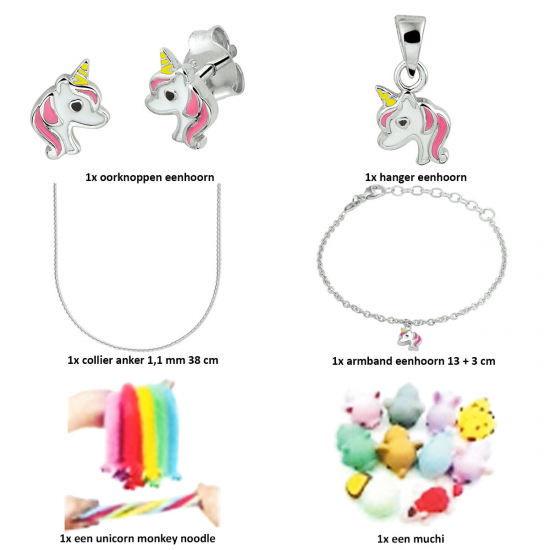 Bison Juwelier Kinder eenhoorn giftbox set Zilveren 925 6 Sieraden - 40884
