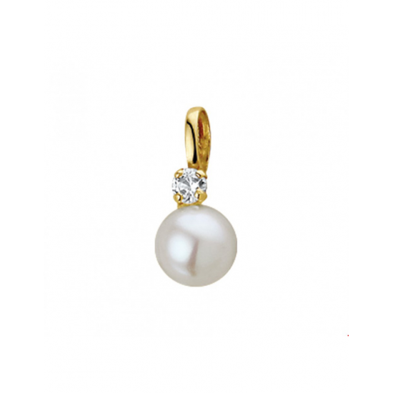 Gouden Hanger parel en zirkonia 6 mm - 42121