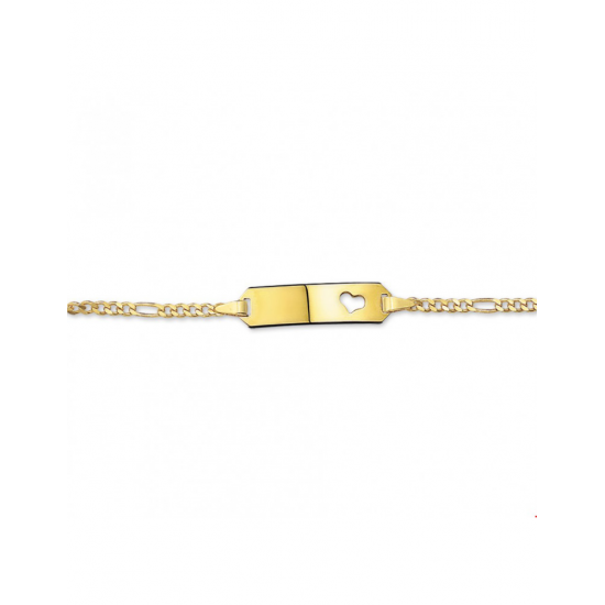 Gouden Graveerarmband figaro hart plaat 5 mm 9 - 11 cm - 42145