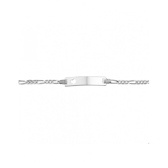 Zilveren Graveerarmband hart figaro plaat  9 - 11 cm - 43099