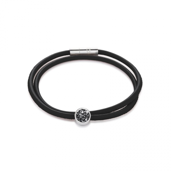 Coeur de Lion armband zwart leer met bedel Swarovski - 43724