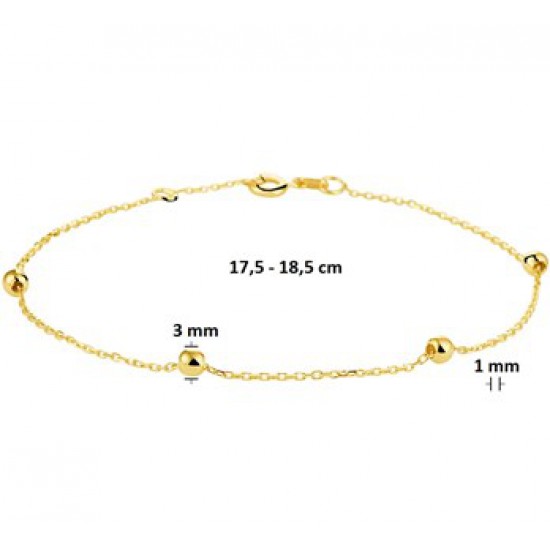 Gouden Armband anker en bolletjes MAAT 17,5+1cm - 44346