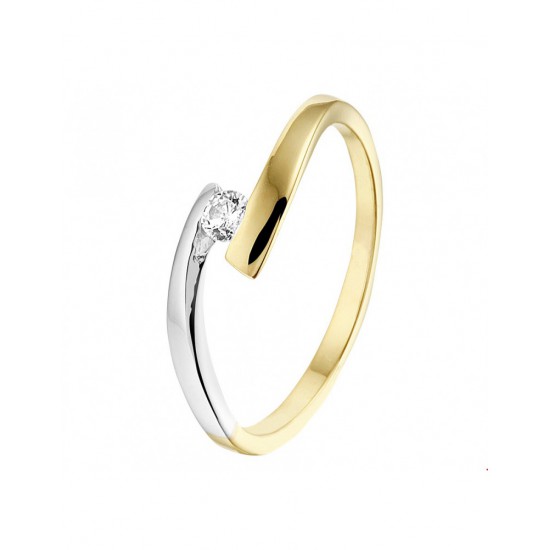 Bicolor ring 14krt goud met zirkonia - 44824