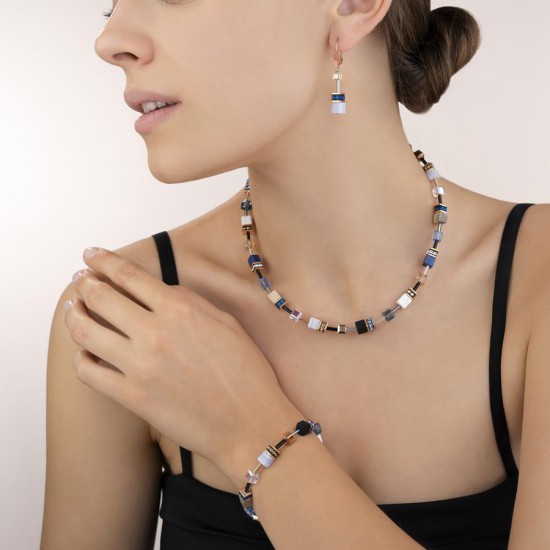Coeur de Lion Ketting GeoCUBE® Swarovski® Crystals & Gemstones blauw-beige - 45078