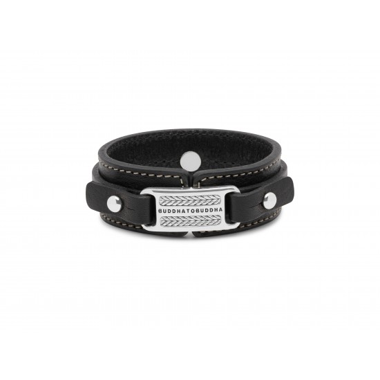 Buddha to Buddha 140BL-F Jantan Leather Black Bracelet MAAT 21cm - 45103