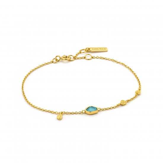 ANIA HAIE Zilver Goudkleur Turquoise Discs Bracelet 16,5 – 18.5cm - 46044