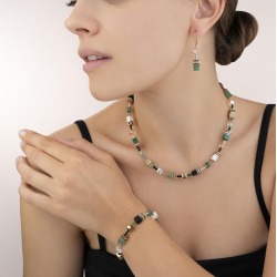 Coeur de Lion Armband GeoCUBE® Swarovski® Crystals & Gemstones groen-beige 17+3 cm - 45082