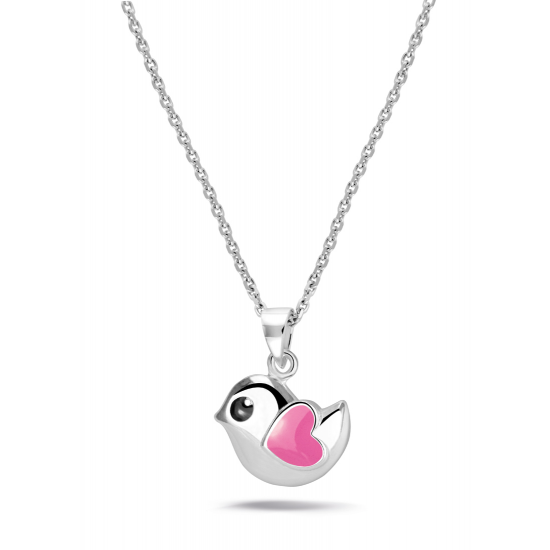 Bellini Zilveren ketting vogel roze 38cm - 47568