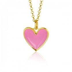 ZINZI gold plated zilveren hanger hart 15mm met roze emaille ZIH2314R - 52580