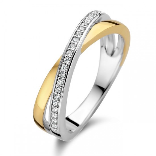 Rosa di luca Zilveren Ring met zirkonia & goudkleur Maat 18 - 46140