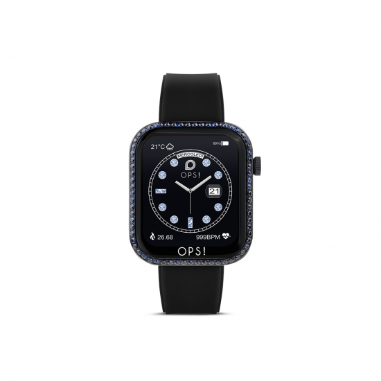 OPS!SMART Smartwatch CALL LOVE DIAMONDS Zwart met Blauwe zirkonia OPSSW-37 - 54741