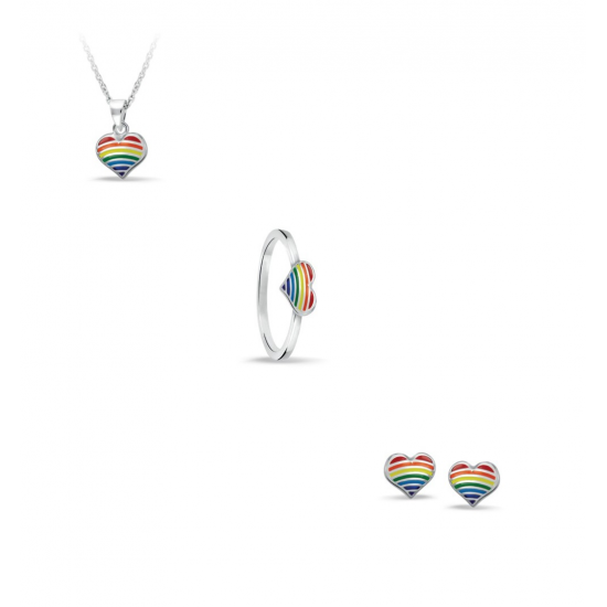 Bellini Zilveren oorknopjes regenboog hartjes - 45728