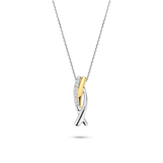 Rosa di luca zilv collier met hanger zirkonia en goud kleur 42cm - 47921