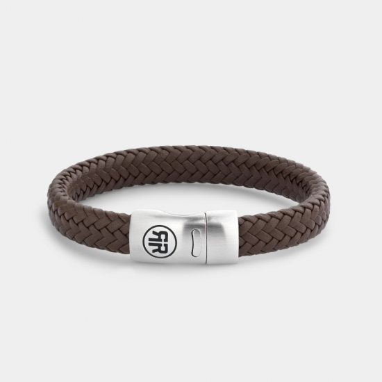 Rebel & Rose Armband Full Metal Leather Herringbone Brown Matt 19cm - 48049