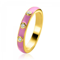 ZINZI gold plated zilveren aanschuifring trendy roze emaille en witte zirconia's 3mm ZIR2315R - 52590