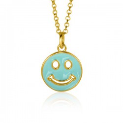 ZINZI gold plated zilveren hanger smiley rond 15mm met turquoise emaille ZIH2312T - 52579