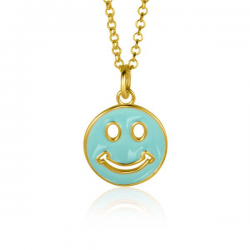 ZINZI gold plated zilveren hanger smiley rond 15mm met turquoise emaille ZIH2312T - 52579