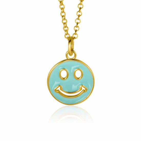 ZINZI gold plated zilveren hanger smiley rond 15mm met turquoise emaille ZIH2312T - 52579