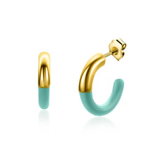 ZINZI gold plated zilveren trendy oorsieraden 16mm half emaille turquoise ZIO2315T - 52582