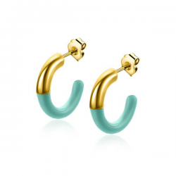 ZINZI gold plated zilveren trendy oorsieraden 16mm half emaille turquoise ZIO2315T - 52582