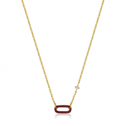 ANIA HAIE Claret Red Enamel Gold Link Necklace MAAT 38+7cm - 48424