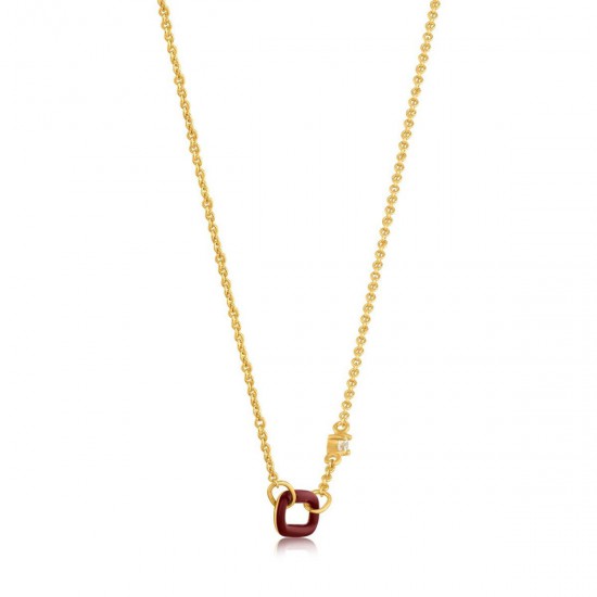 ANIA HAIE Claret Red Enamel Gold Link Necklace MAAT 38+7cm - 48424