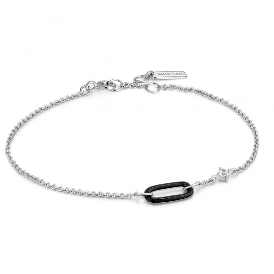 ANIA HAIE Claret Black Enamel Silver Link Bracelet MAAT 18,5cm - 48425