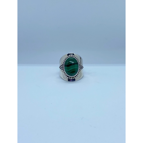 Ymala handmade Zilver Ring Malachite MAAT 18,5 - 48848